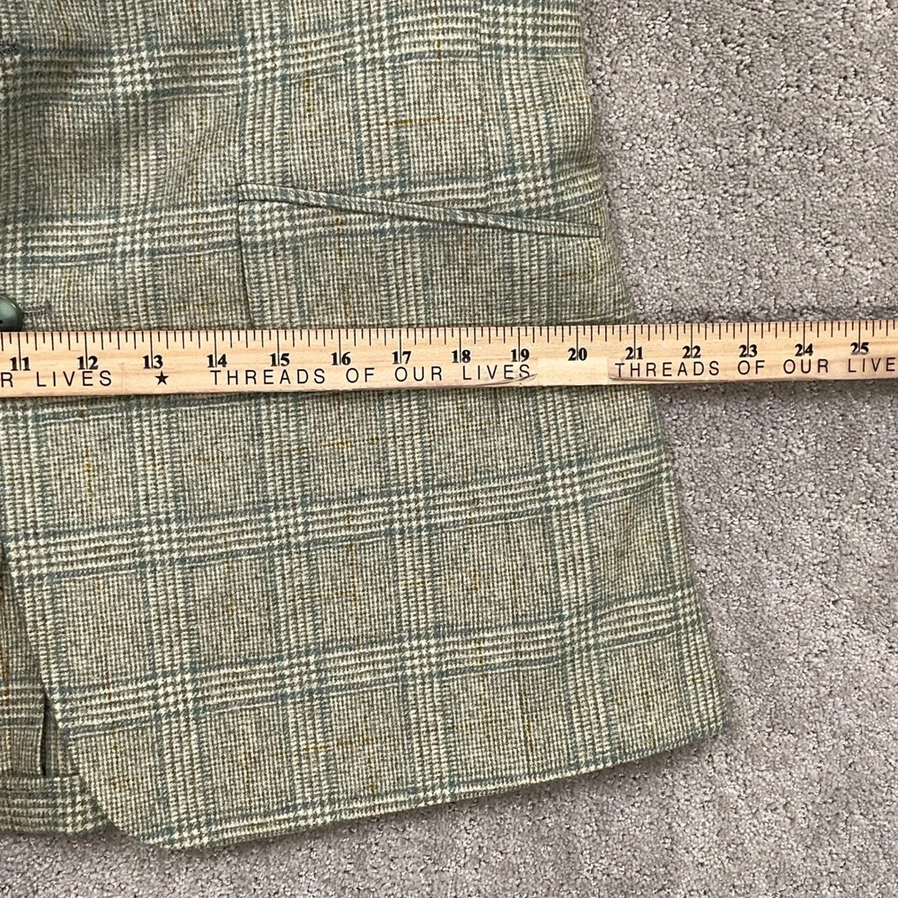Geoffrey Beene Blazer Men 40 Green‎ Windowpane Plaid Two Button Tweed Wool VTG